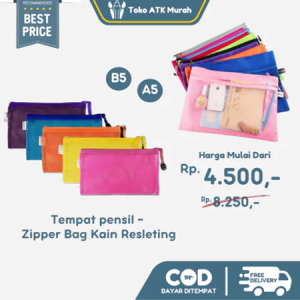 Tempat pensil - Zipper Bag Kain Resleting A6 / A5 / B5